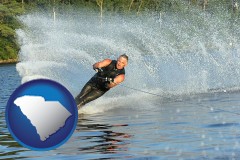 south-carolina a young man waterskiing on a lake