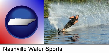 a young man waterskiing on a lake in Nashville, TN